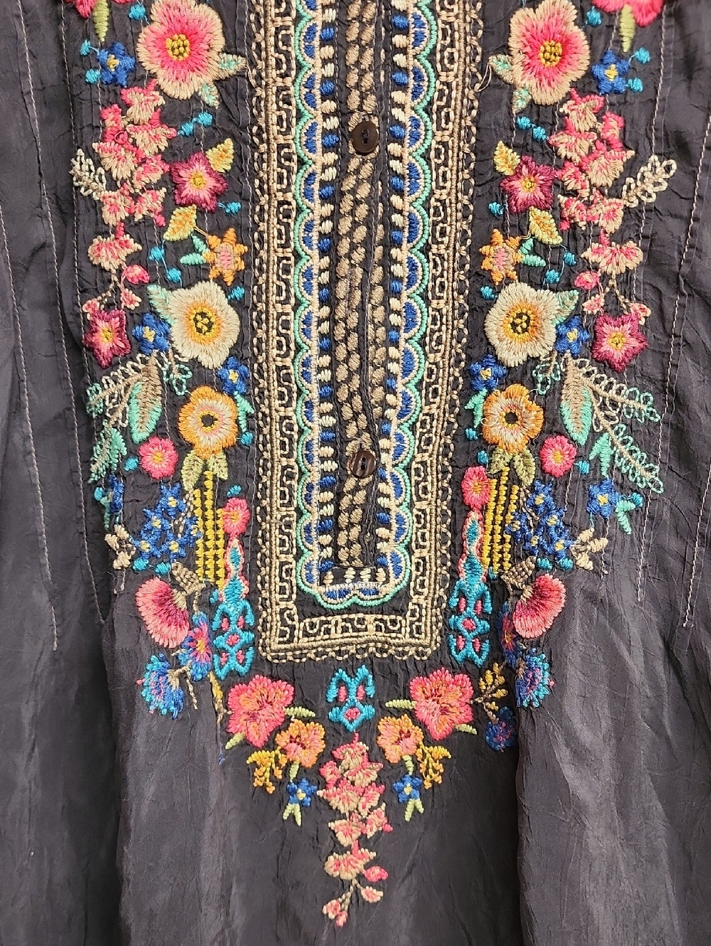 Johnny Was Black Tunic with Multicolor Floral Embroidery Size XXL Boho Feminine - Picture 2 of 15